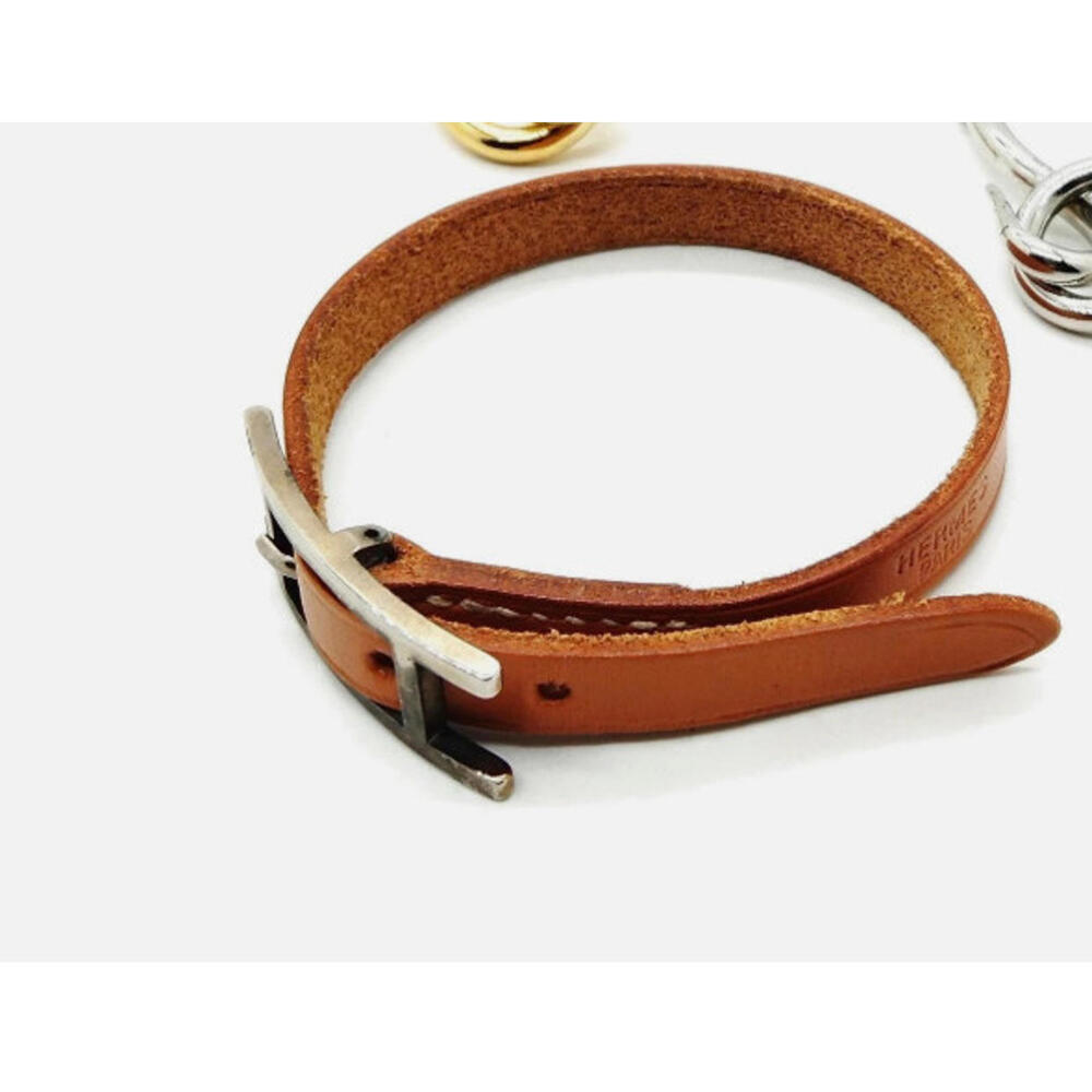 HERMES Hapi Bracelet Brown Silver Leather Hardware Square H